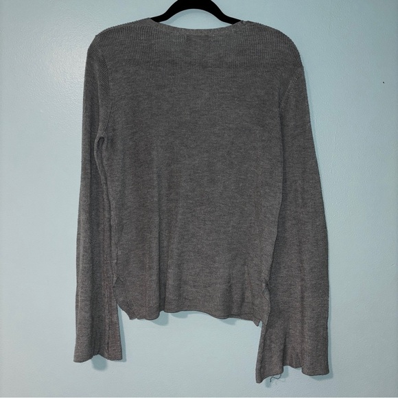 Pink Rose Women’s Flowy Grey Wide Sleeve Tunic Top w/ Crisscross Detail Neckline - Picture 5 of 7